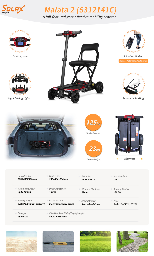 Electric Folding Mobility Scooter Red Aliminium Alloy
