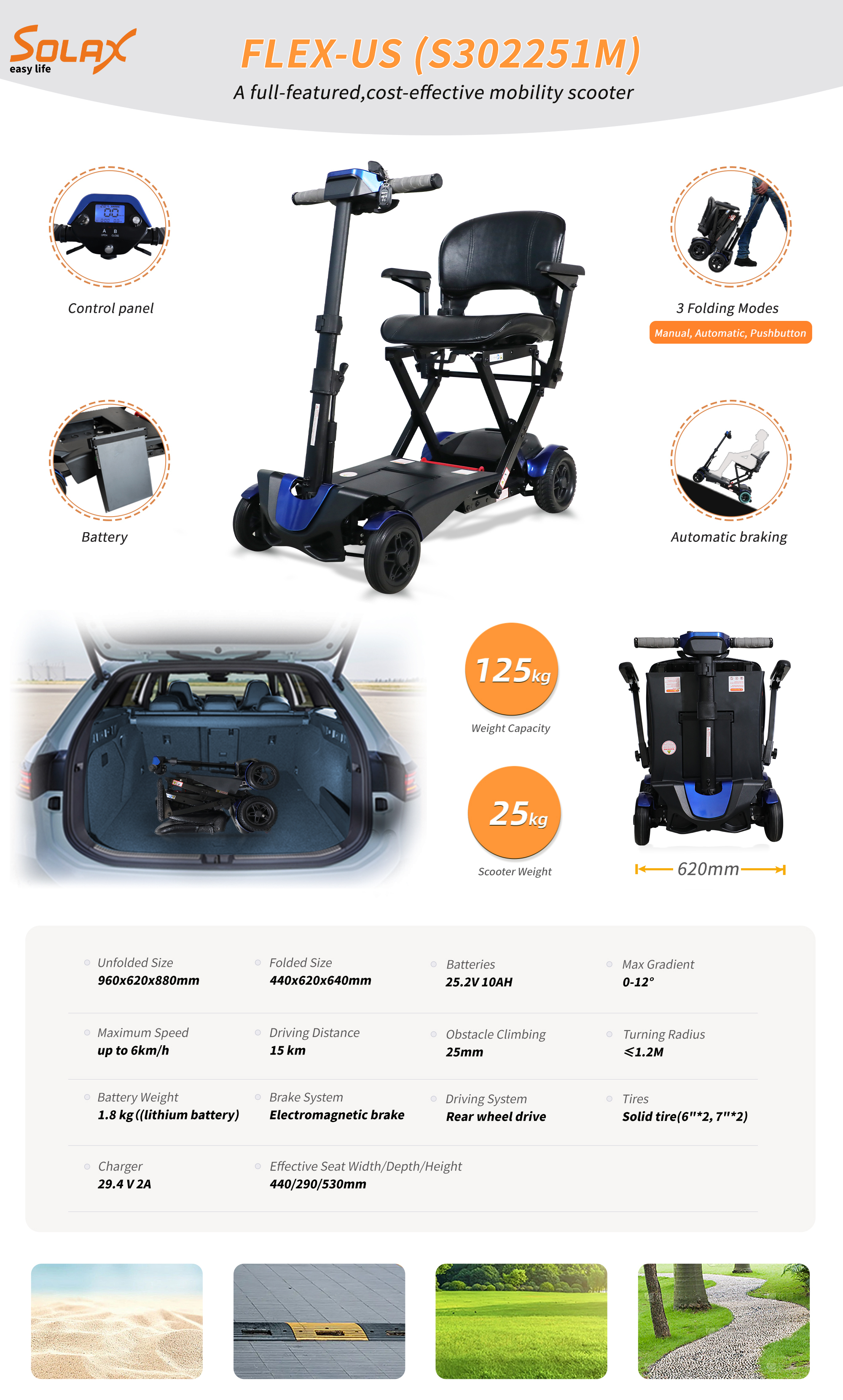 Electric Folding Mobility Scooter Blue