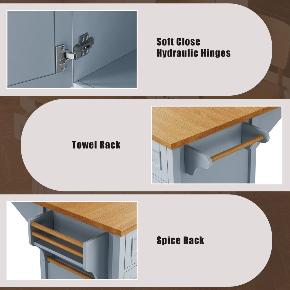 Blue Grey  52'' Kitchen Island with Drop Leaf