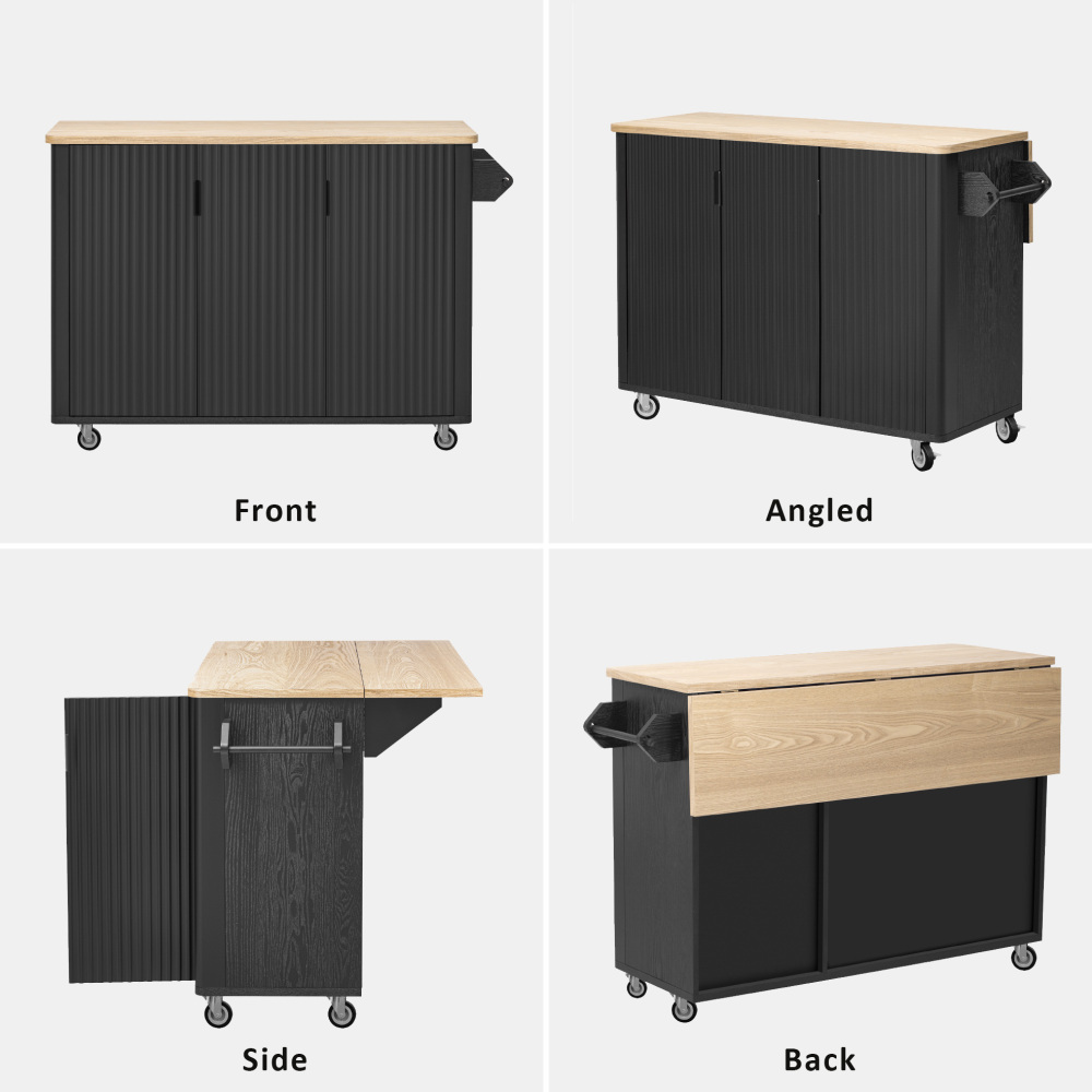 Black Ash 51" Fluted Kitchen Island with Drop Leaf