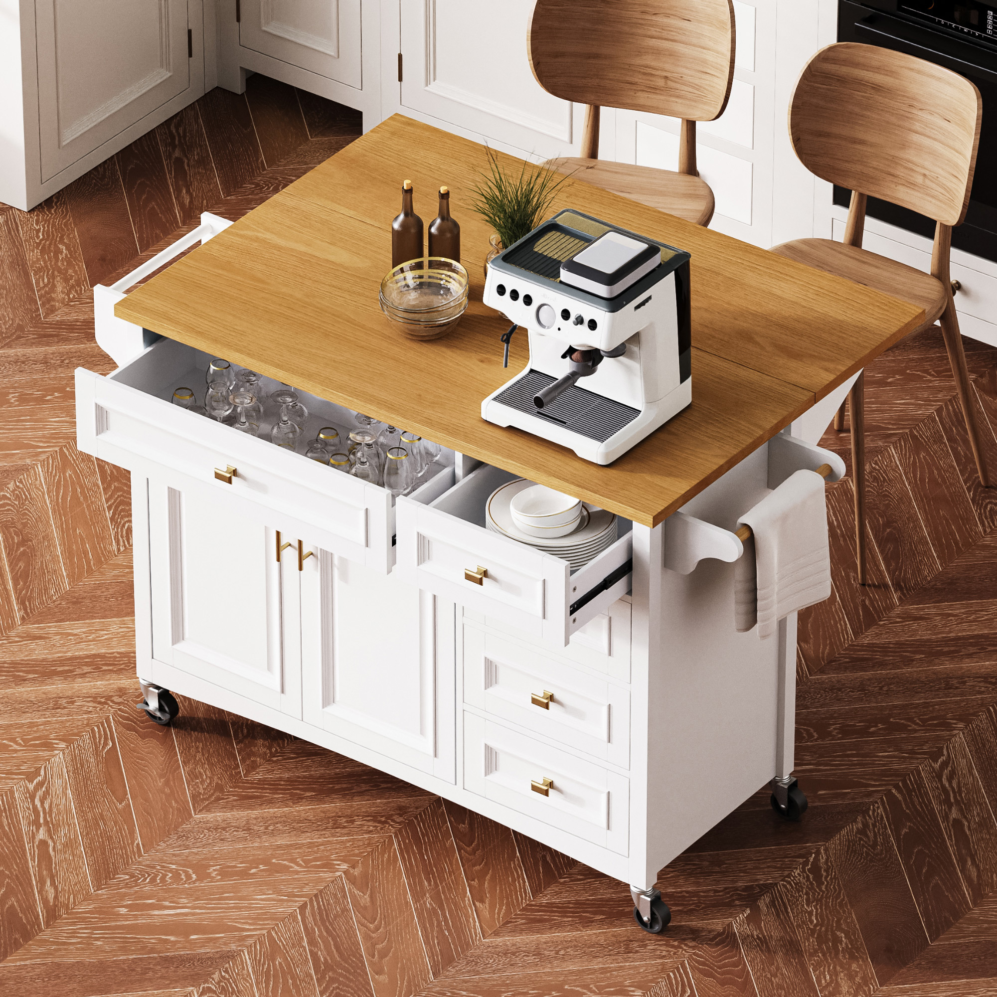 White 52'' Kitchen Island with Drop Leaf