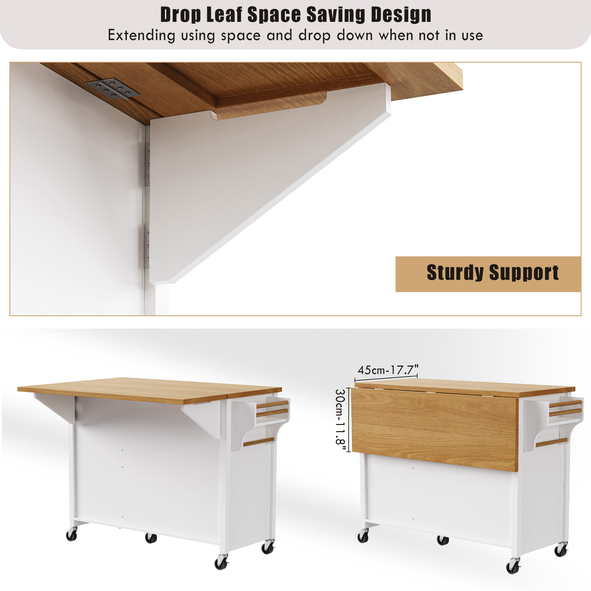 White 52'' Kitchen Island with Drop Leaf