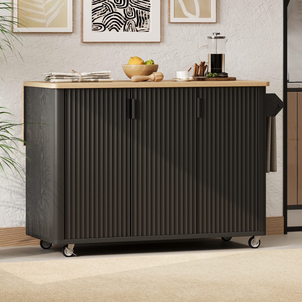 Black Ash 51" Fluted Kitchen Island with Drop Leaf