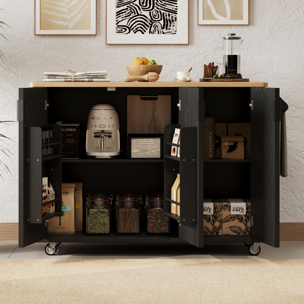 Black Ash 51" Fluted Kitchen Island with Drop Leaf
