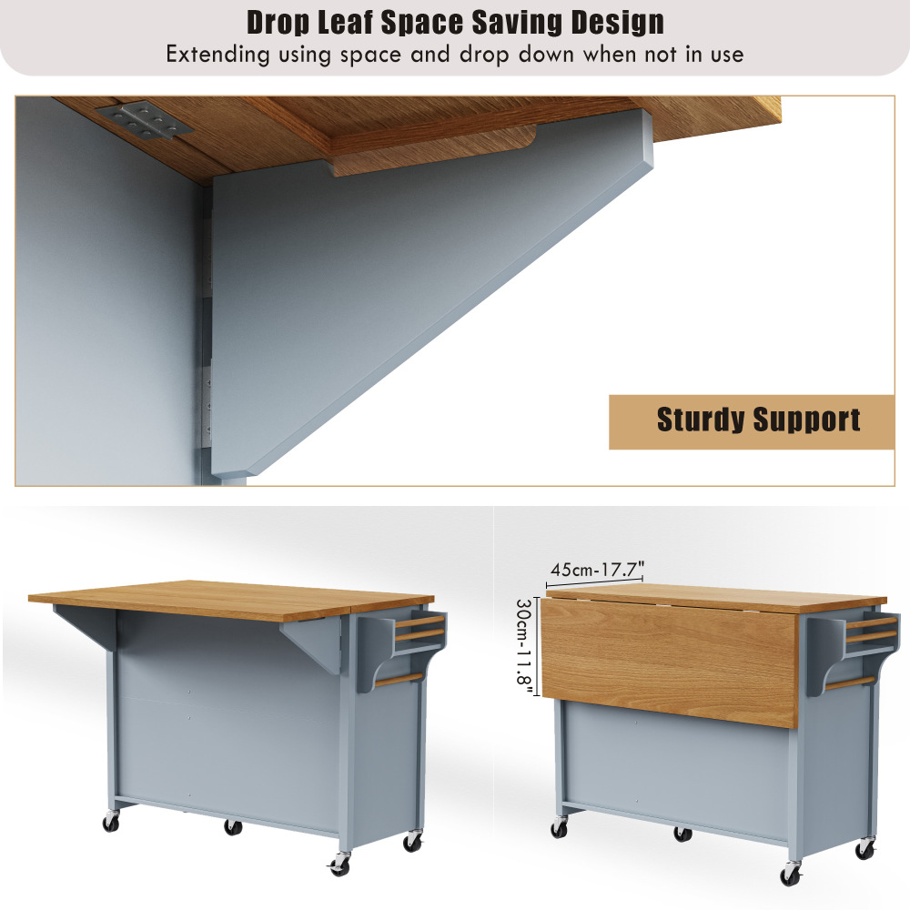 Blue Grey  52'' Kitchen Island with Drop Leaf