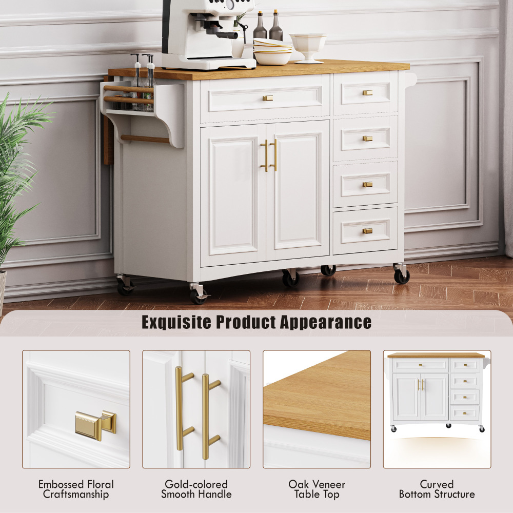 White 52'' Kitchen Island with Drop Leaf