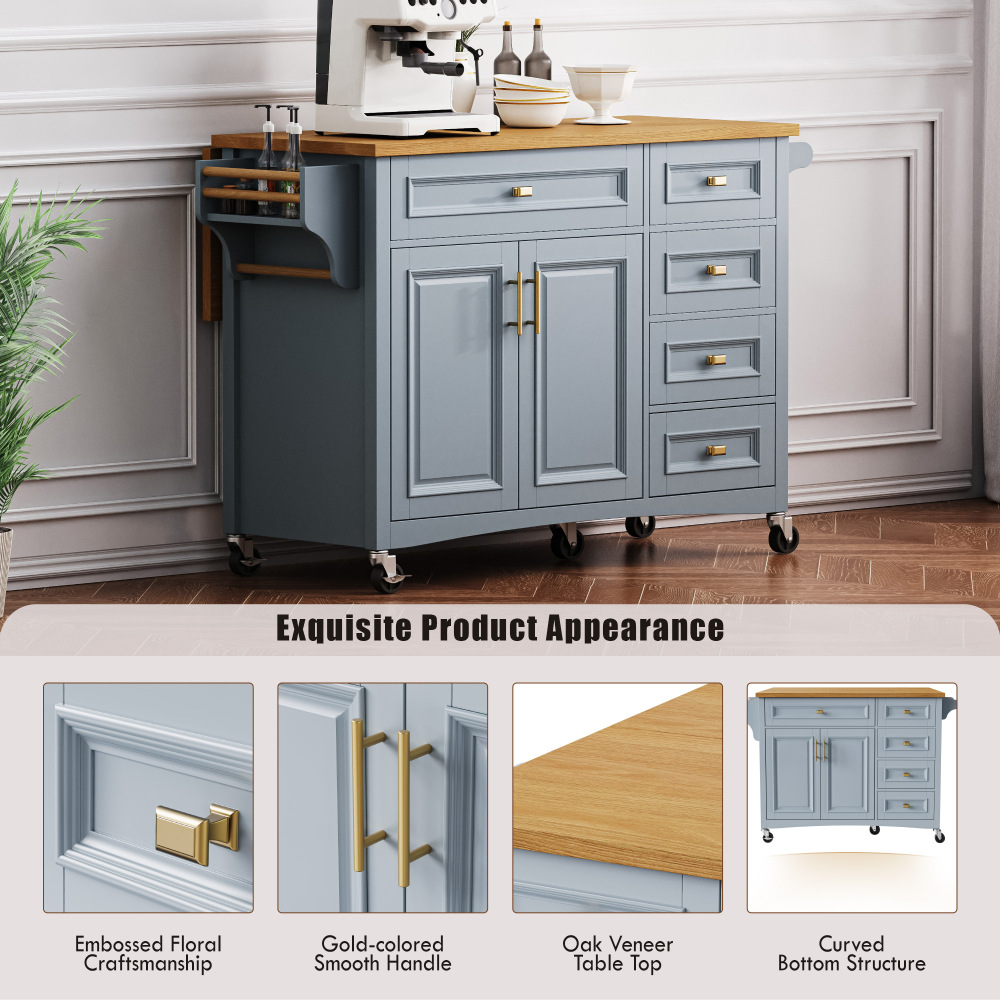 Blue Grey  52'' Kitchen Island with Drop Leaf