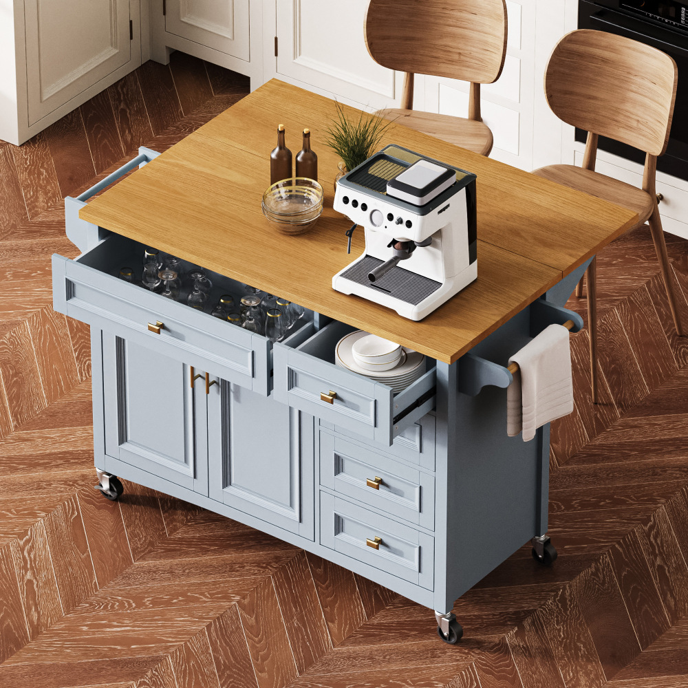 Blue Grey  52'' Kitchen Island with Drop Leaf