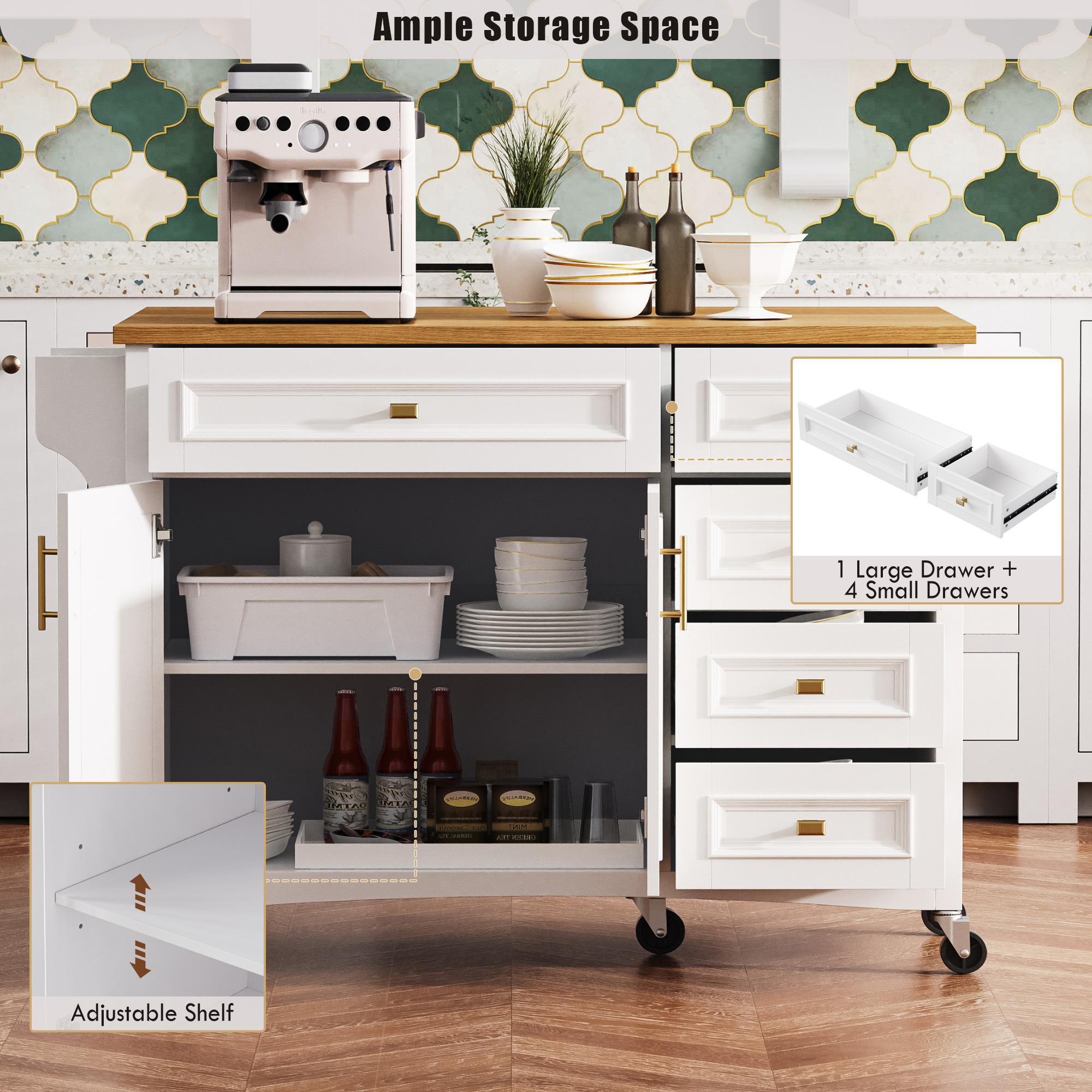 White 52'' Kitchen Island with Drop Leaf