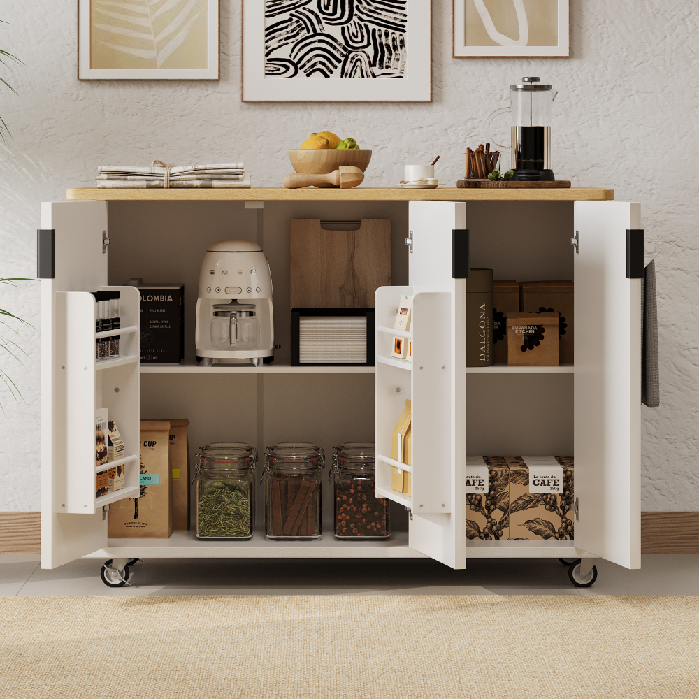 White Ash 51" Fluted Kitchen Island with Drop Leaf