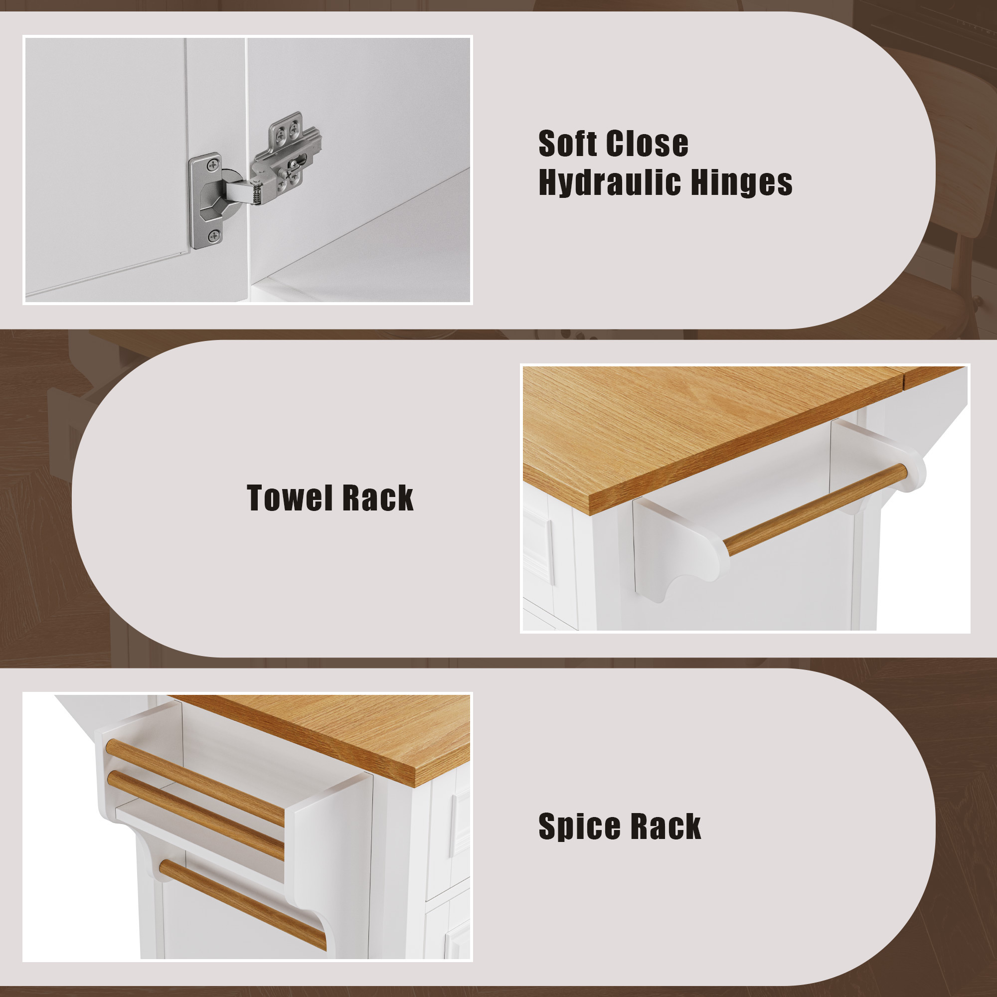 White 52'' Kitchen Island with Drop Leaf