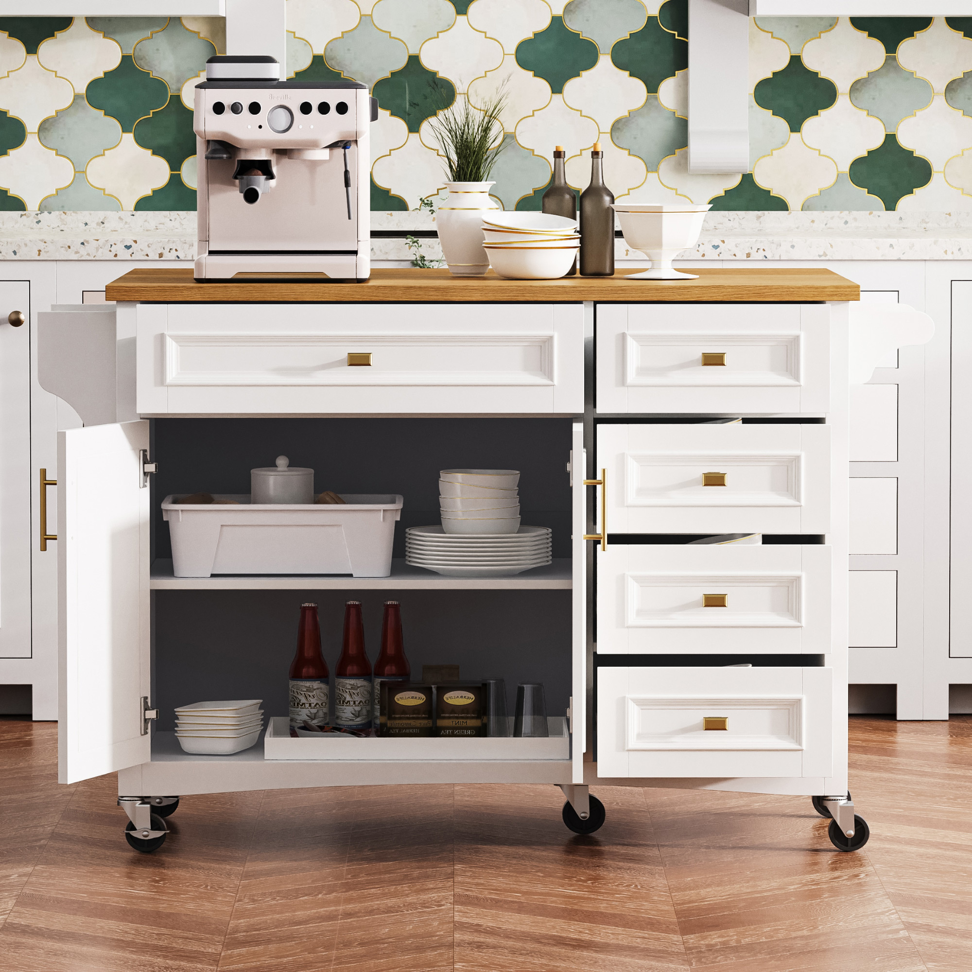 White 52'' Kitchen Island with Drop Leaf