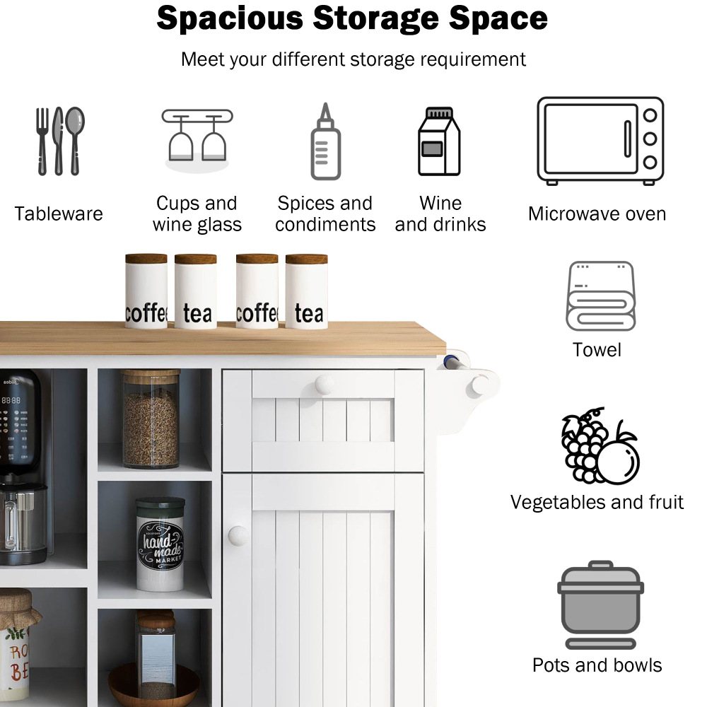 Kitchen Island Cart with Storage Cabinet and Two Locking Wheels White