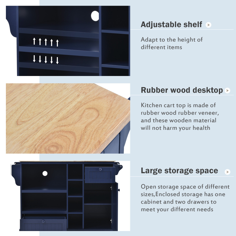 Kitchen Island Cart with Storage Cabinet and Two Locking Wheels Dark Blue