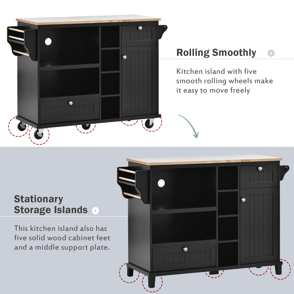 Kitchen Island Cart with Storage Cabinet and Two Locking Wheels Black