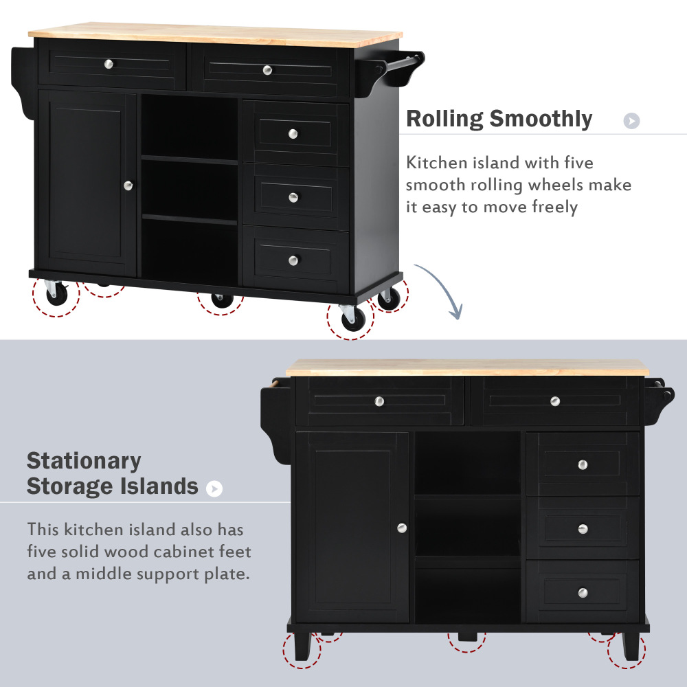 kitchen island with storage and 5 draws 53 Inch length Black