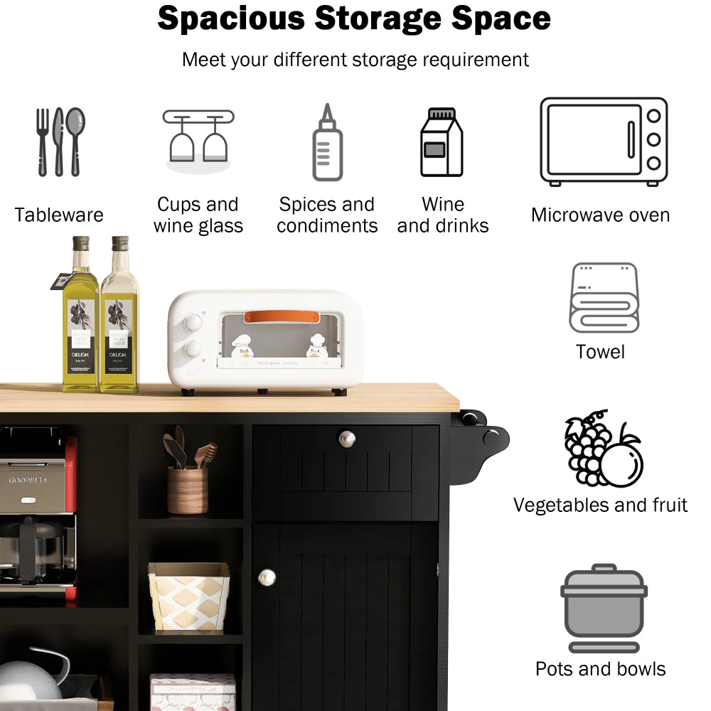 Kitchen Island Cart with Storage Cabinet and Two Locking Wheels Black