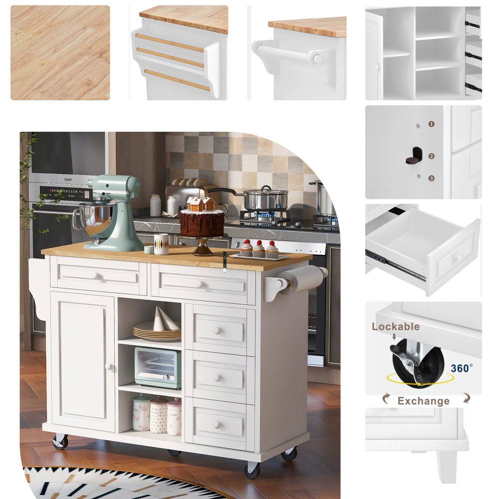 kitchen island with storage and 5 draws 53 Inch length White