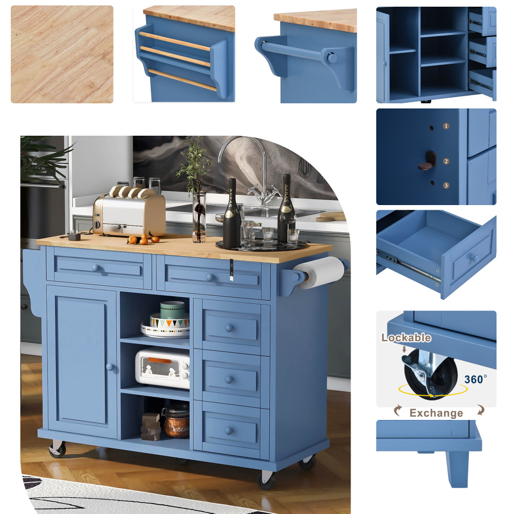 kitchen island with storage and 5 draws 53 Inch length Blue