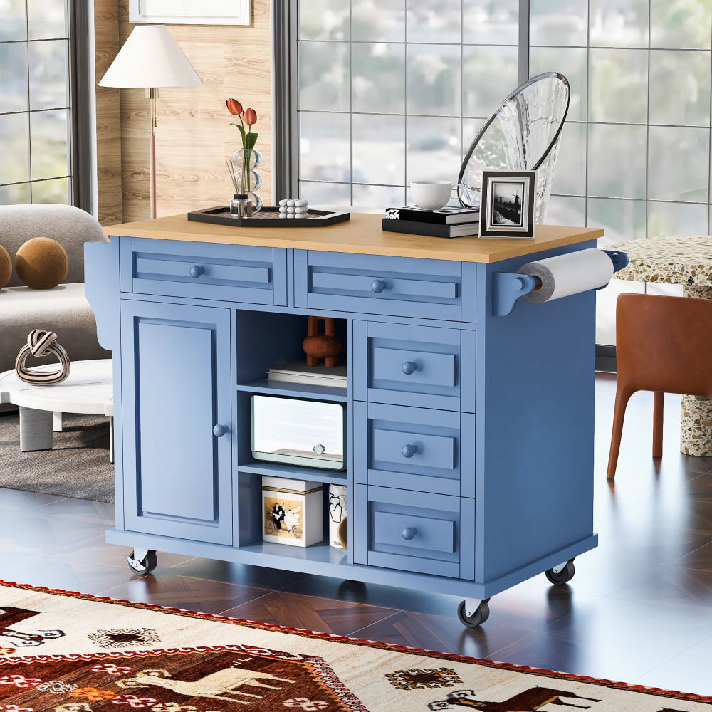 kitchen island with storage and 5 draws 53 Inch length Blue
