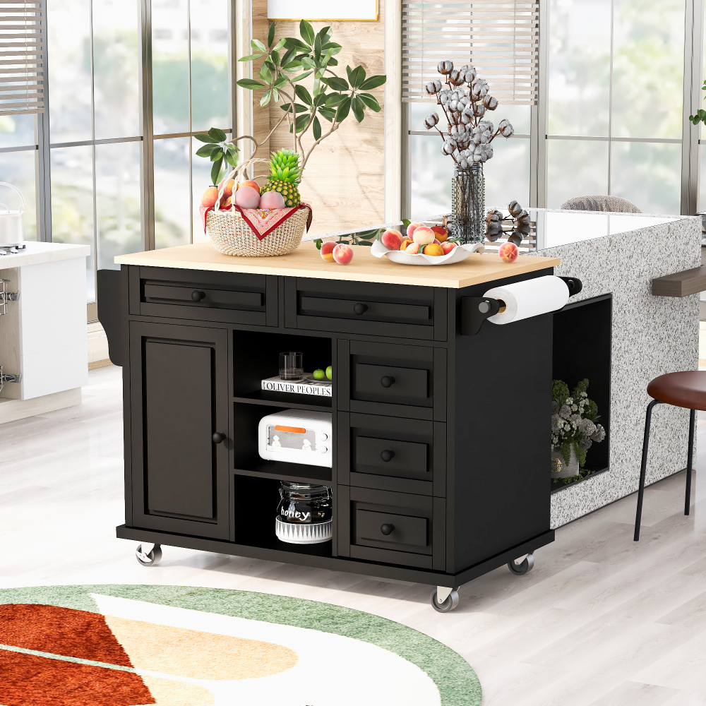 kitchen island with storage and 5 draws 53 Inch length Black