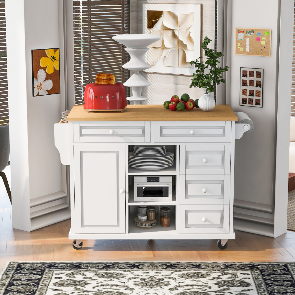 kitchen island with storage and 5 draws 53 Inch length White
