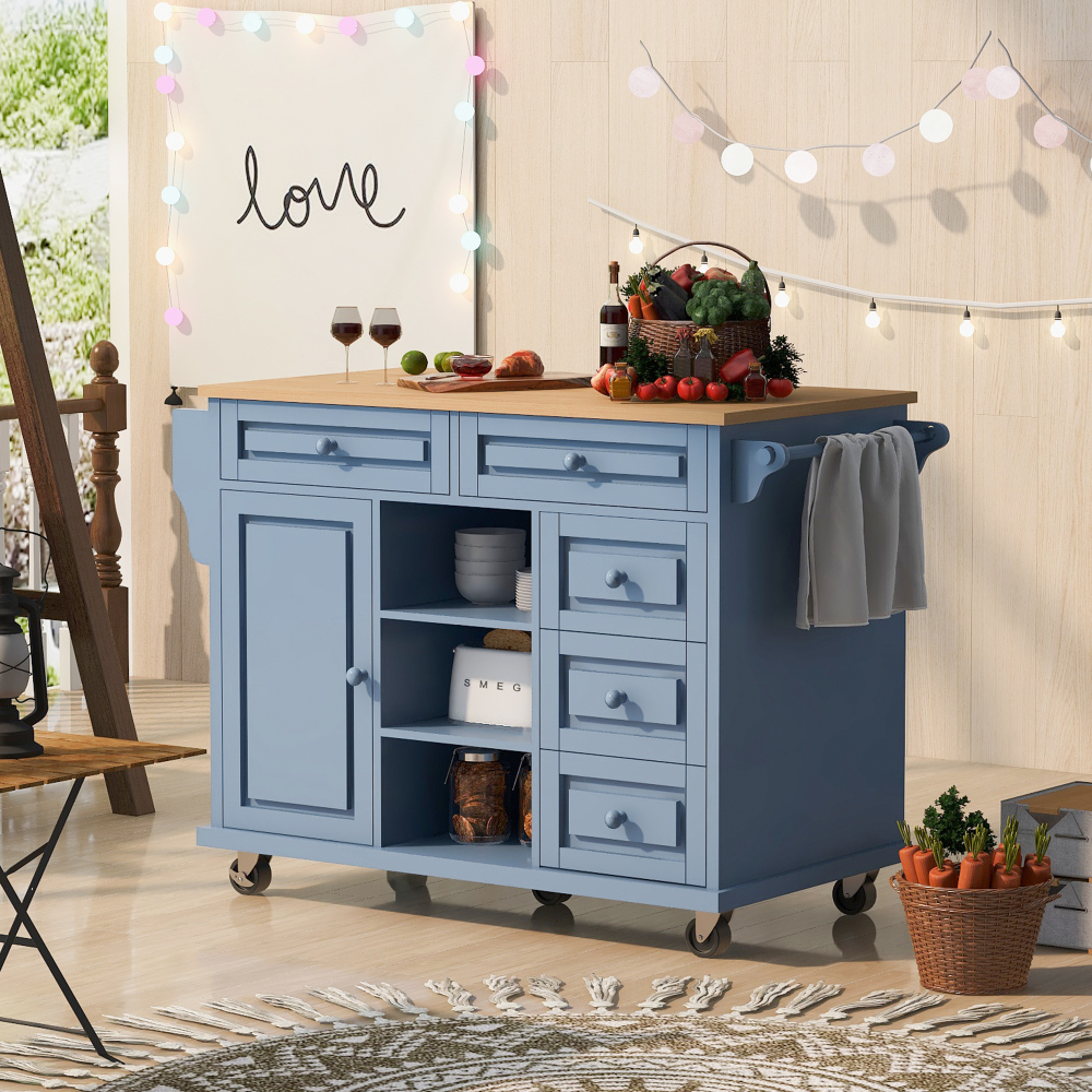 kitchen island with storage and 5 draws 53 Inch length Blue