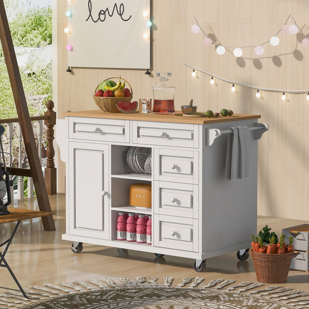 kitchen island with storage and 5 draws 53 Inch length White