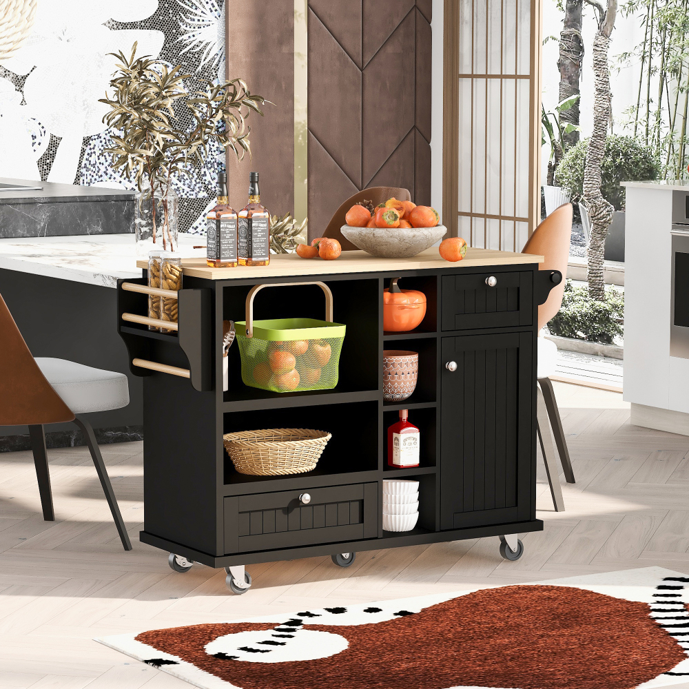 Kitchen Island Cart with Storage Cabinet and Two Locking Wheels Black