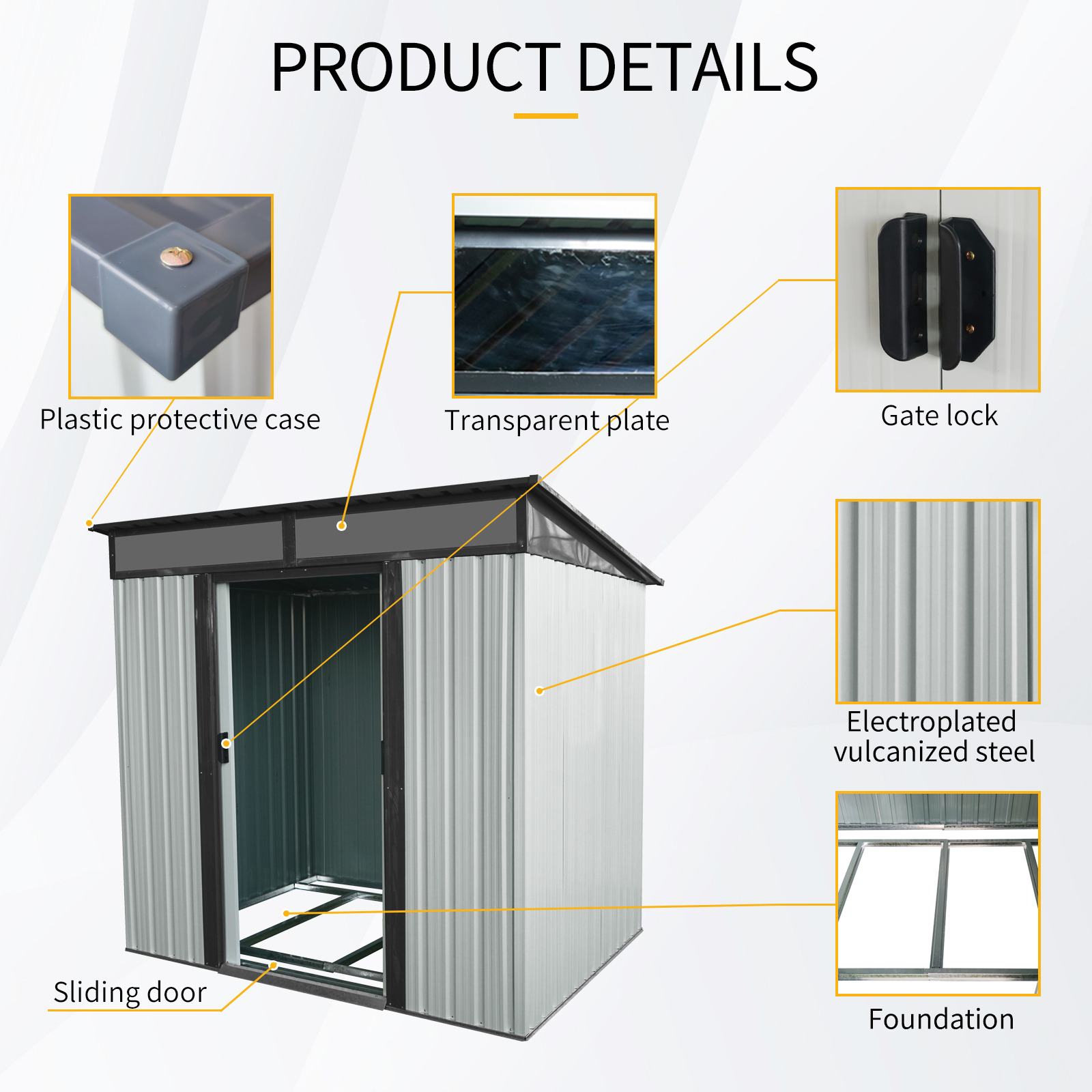 6ft x 5ft Outdoor Metal Storage Shed with Lockable Sliding Doors and Transparent plate for Garden  White and Black