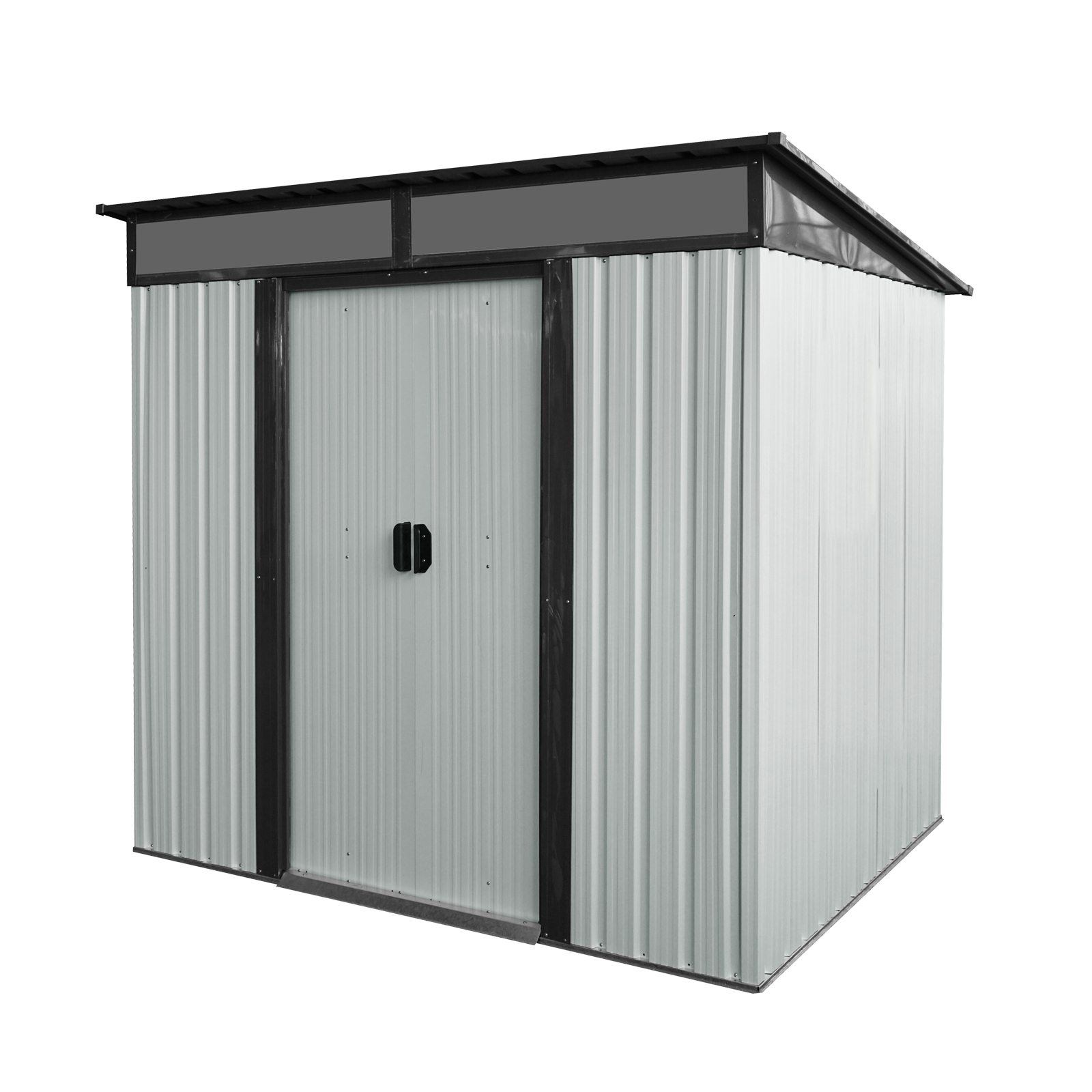 6ft x 5ft Outdoor Metal Storage Shed with Lockable Sliding Doors and Transparent plate for Garden  White and Black