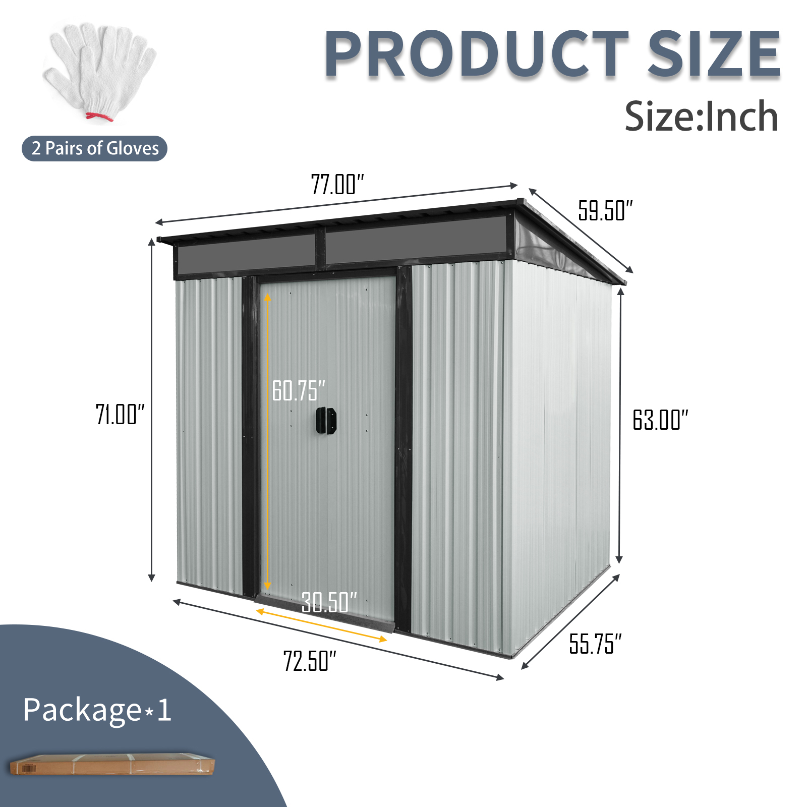 6ft x 5ft Outdoor Metal Storage Shed with Lockable Sliding Doors and Transparent plate for Garden  White and Black