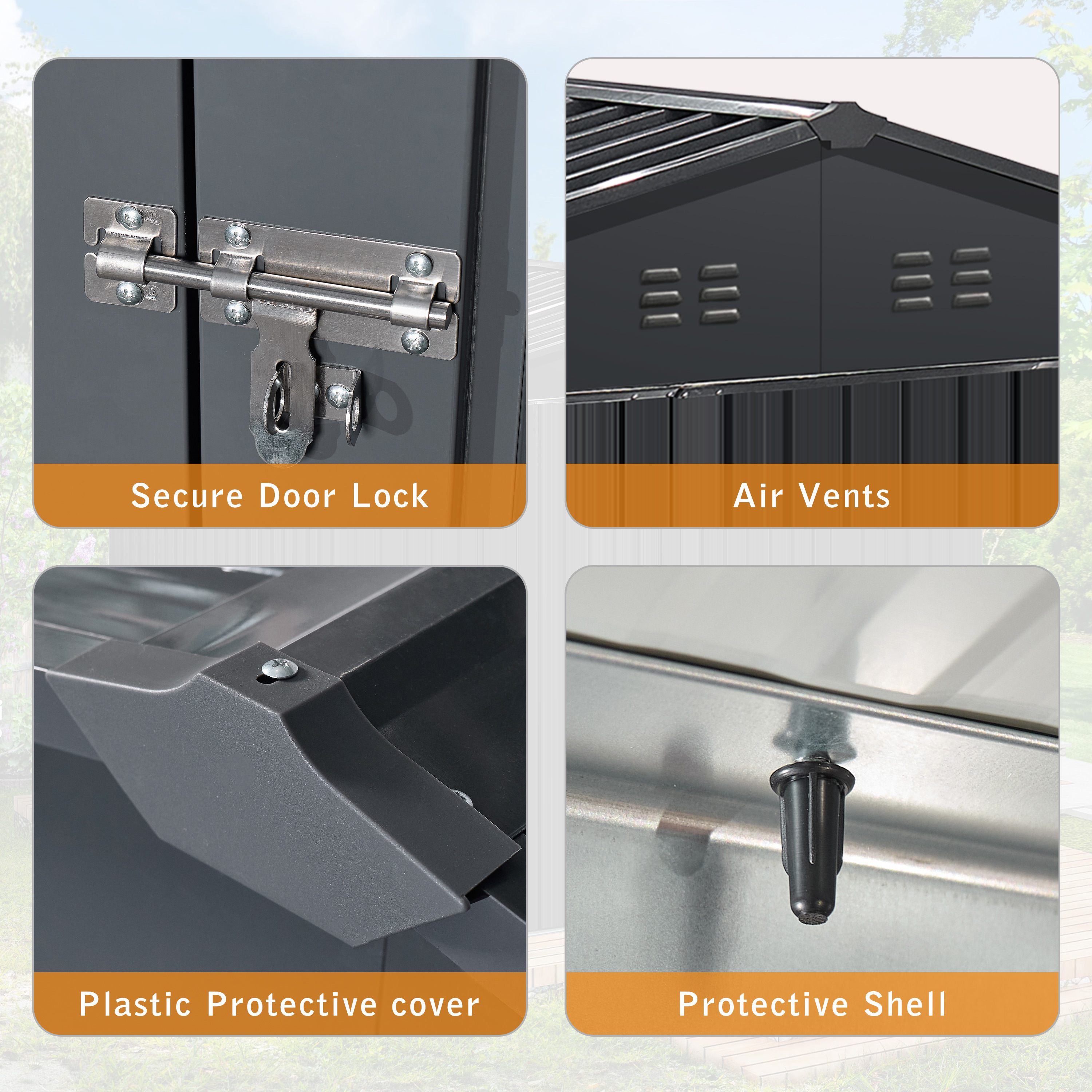 8FT x 10FT & Outdoor Storage Clearance, Metal Anti-Corrosion Utility Tool House with Lockable Door & Shutter Vents Grey