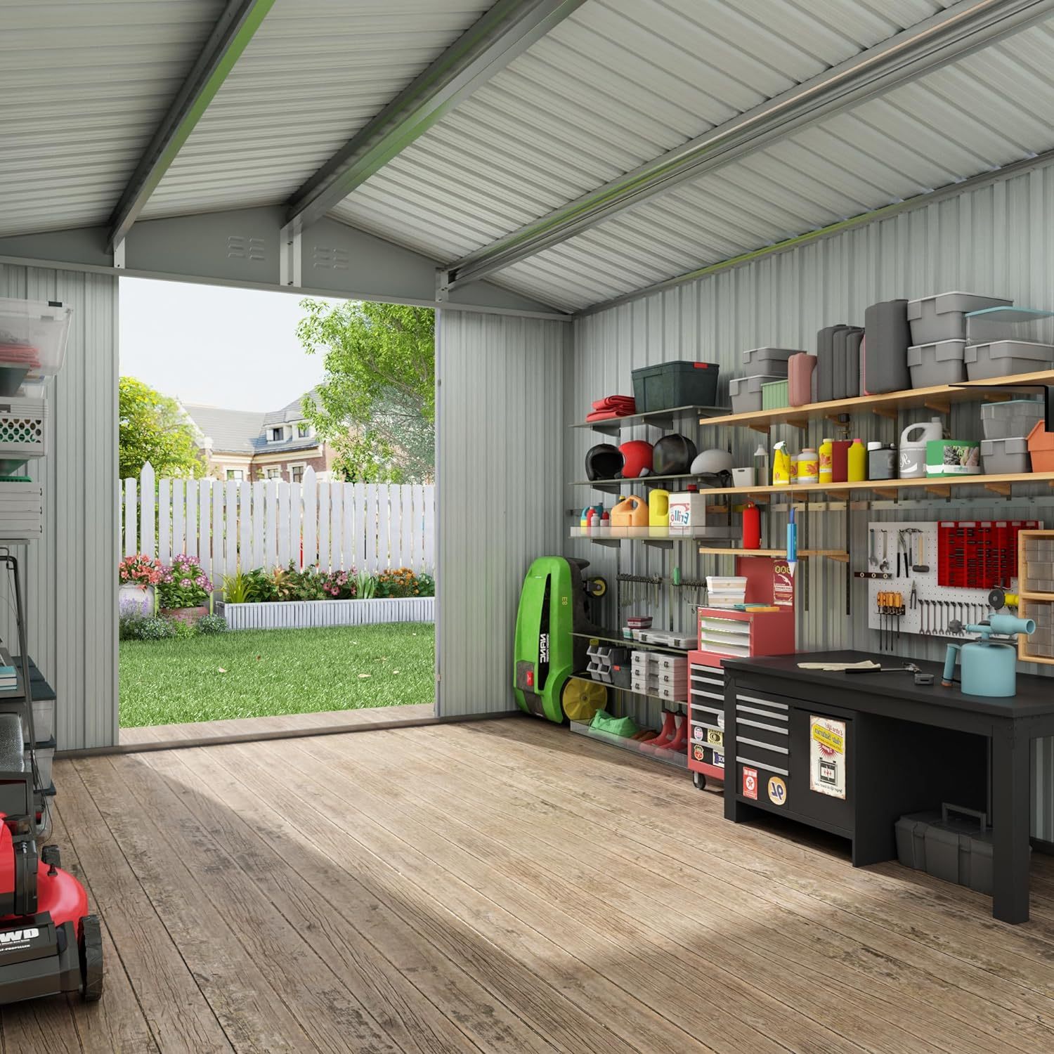 8FT x 10FT & Outdoor Storage Clearance, Metal Anti-Corrosion Utility Tool House with Lockable Door & Shutter Vents Grey