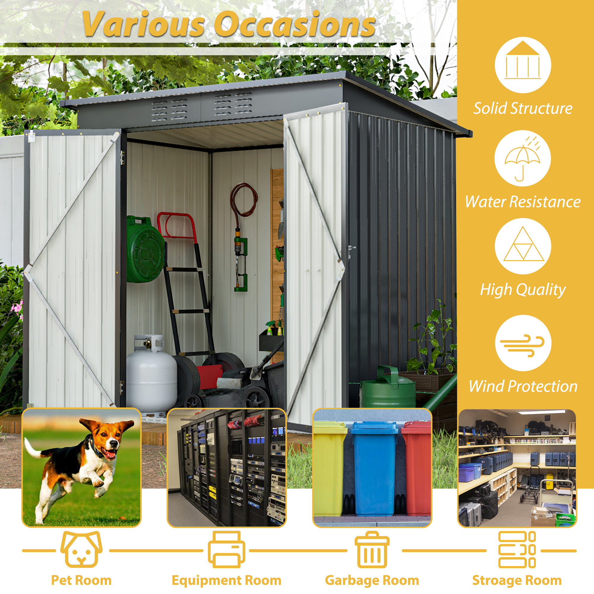 6 x 4 ft Outdoor Storage Shed, All Weather Tool Shed for Garden Black