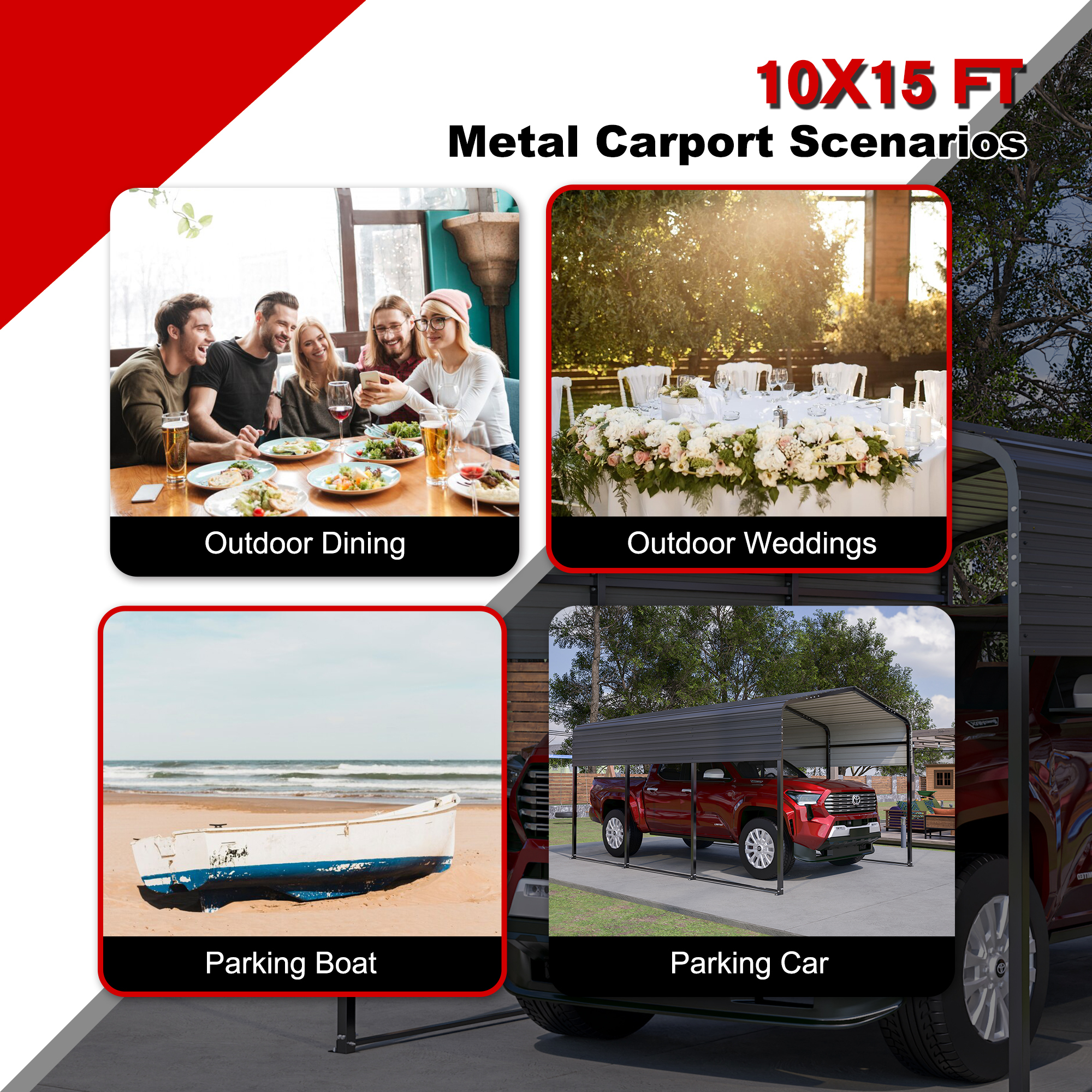 10x15 Metal Carport Carports with Enhanced Base Heavy Duty Garage Outdoor Galvanized Car Shelter for Car