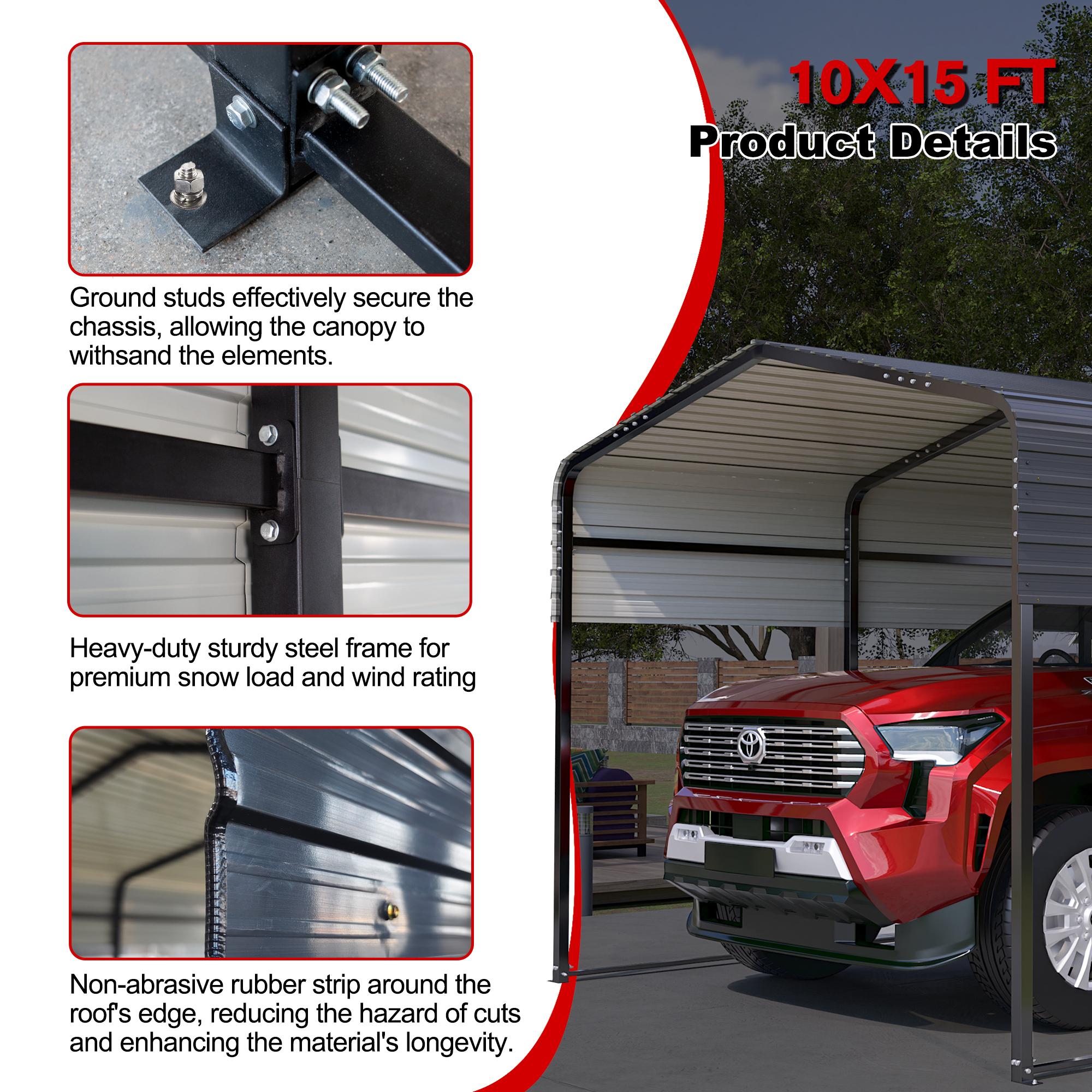 10x15 Metal Carport Carports with Enhanced Base Heavy Duty Garage Outdoor Galvanized Car Shelter for Car