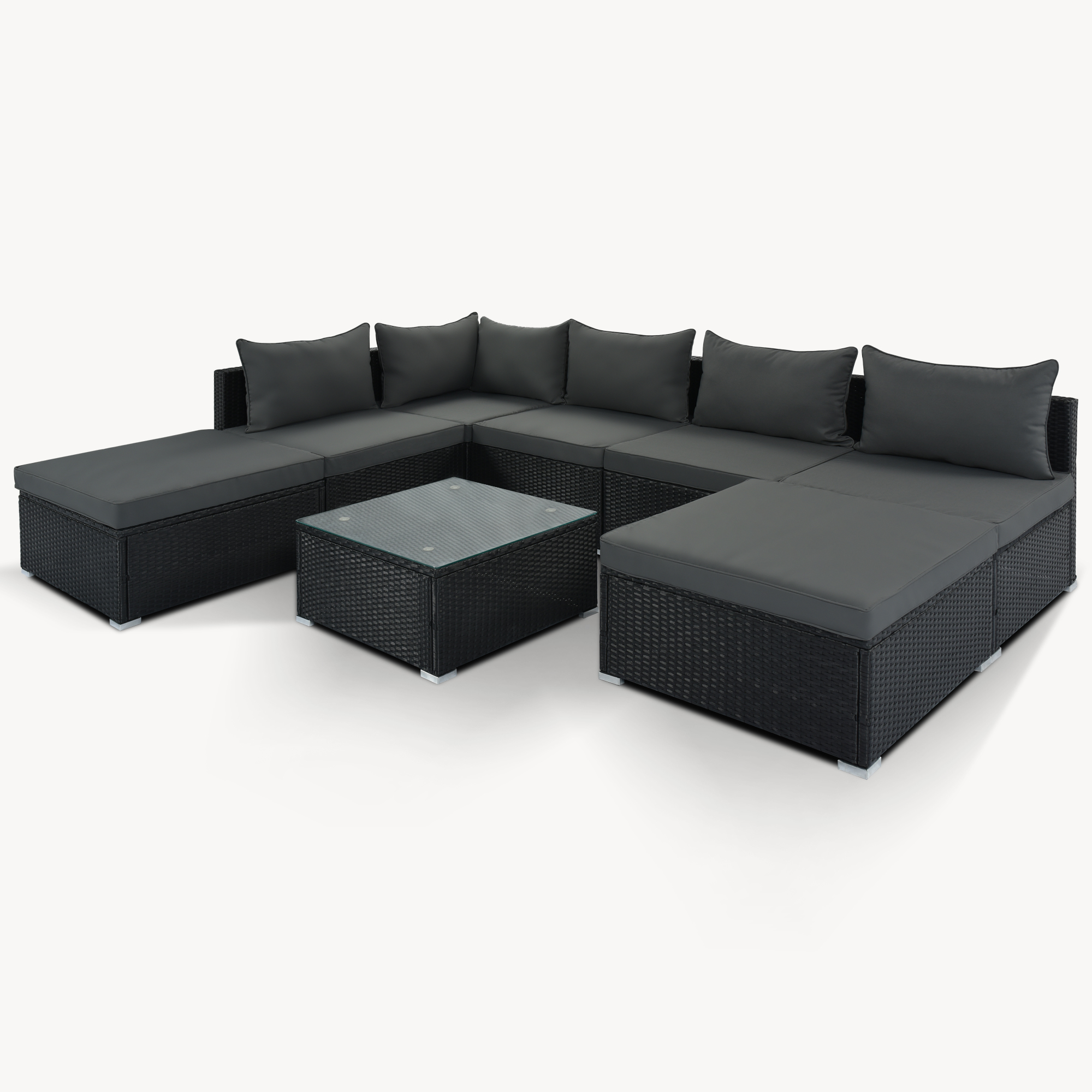 8-Pieces Outdoor Conversation Wicker Sofa Set Black Wicker