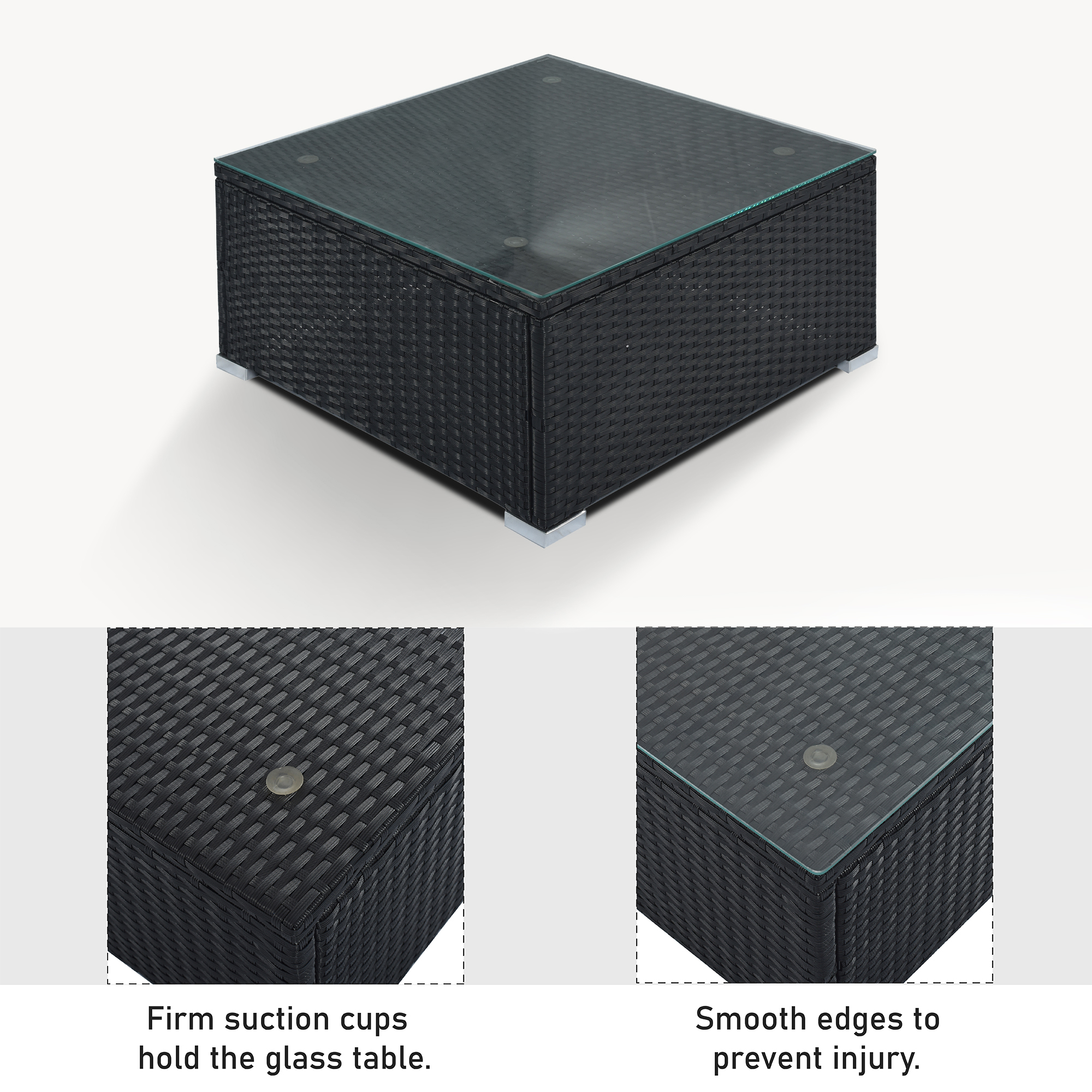 8-Pieces Outdoor Conversation Wicker Sofa Set Black Wicker