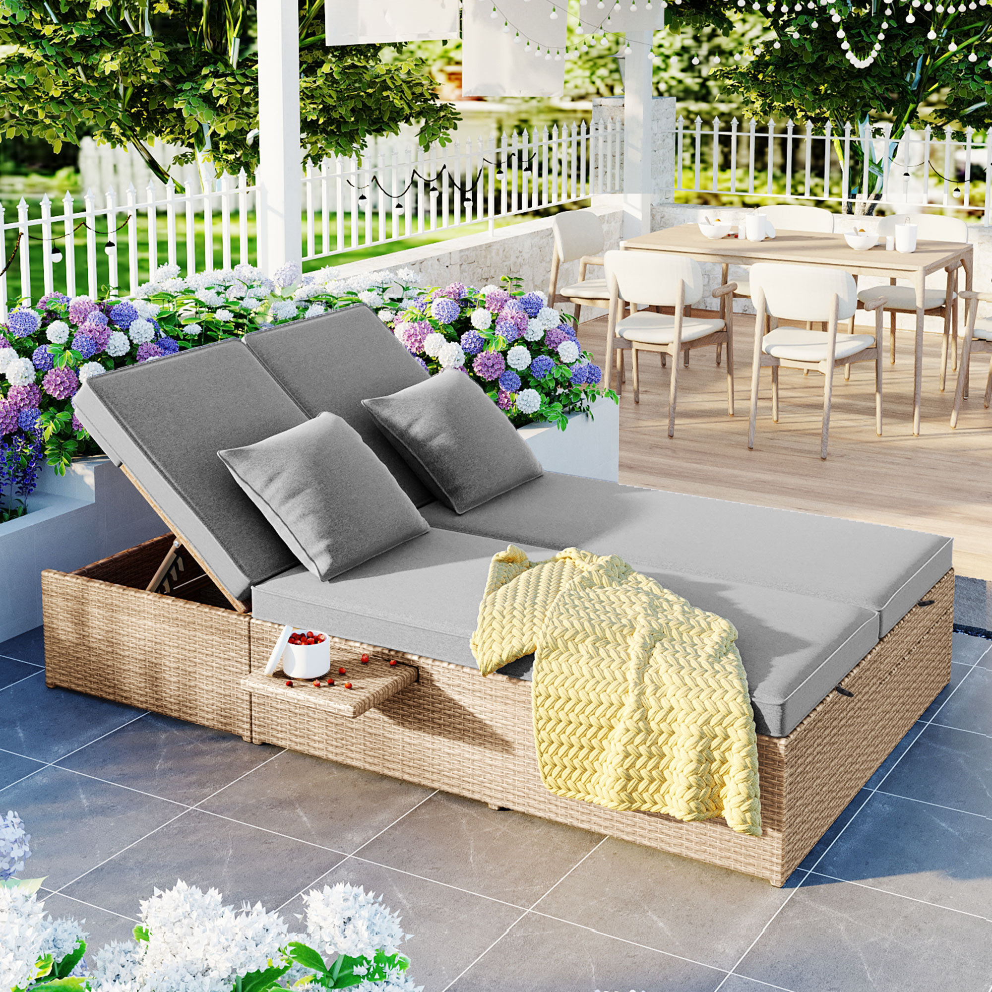 Outdoor Double Sunbed Brown