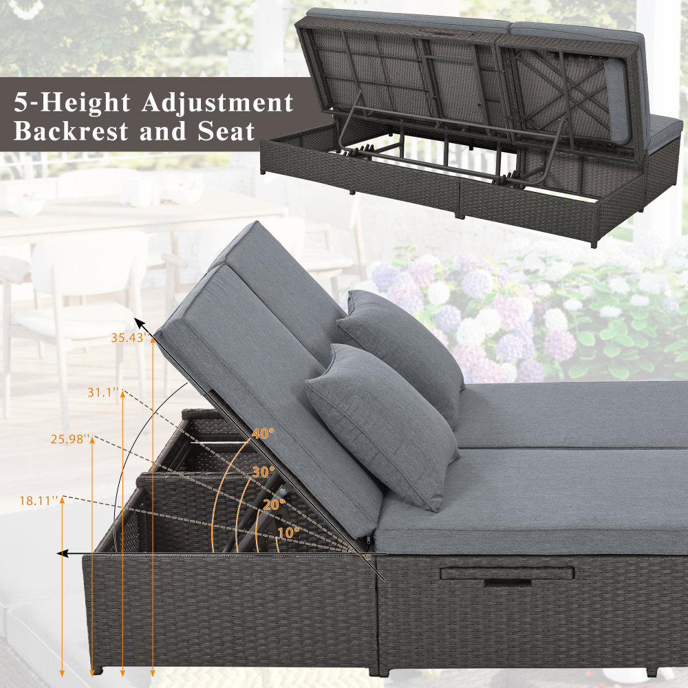Outdoor Double Sunbed Gray