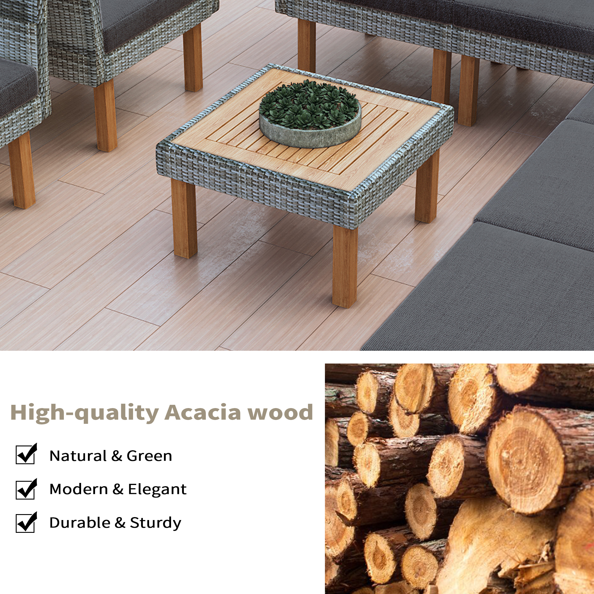 9-Piece Conversation Sofa Set with Coffee Table Gray