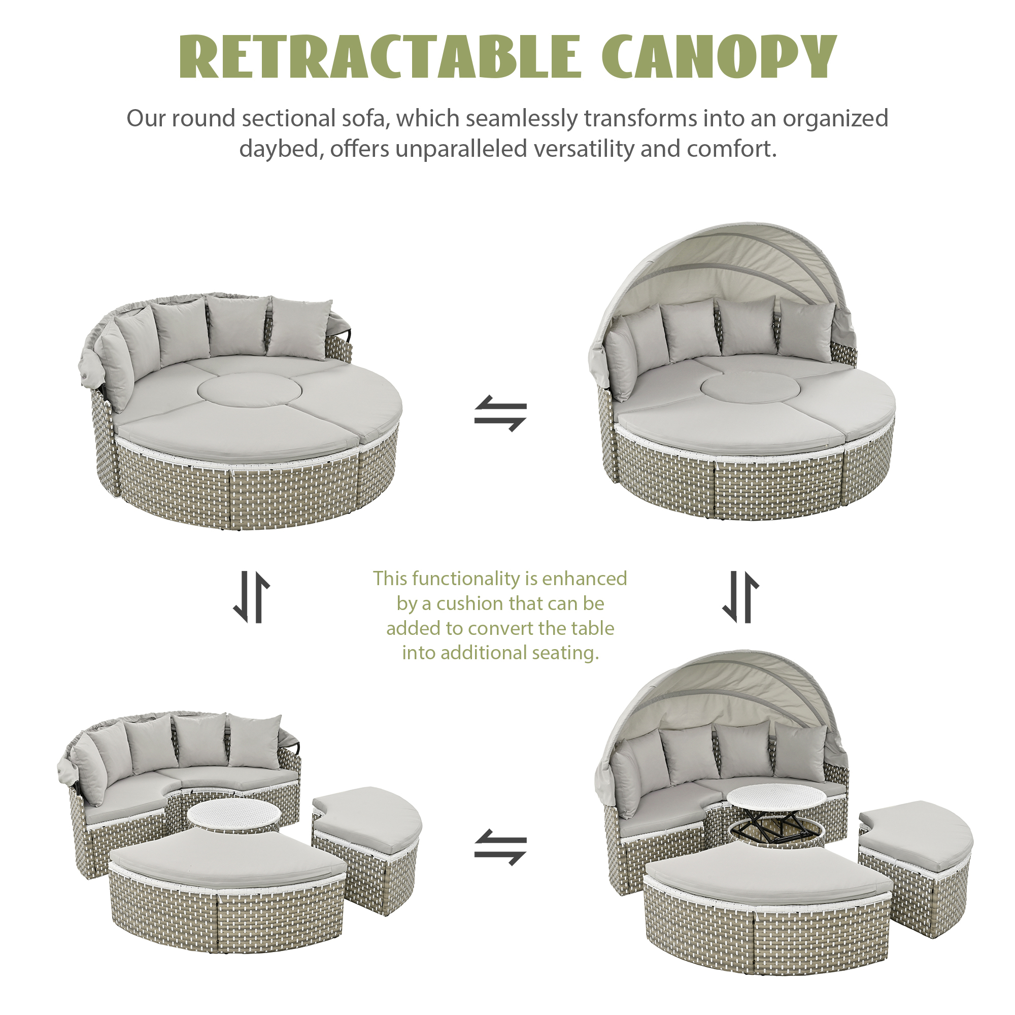 5 Pieces Patio Conversation Set With Retractable Canopy Gray