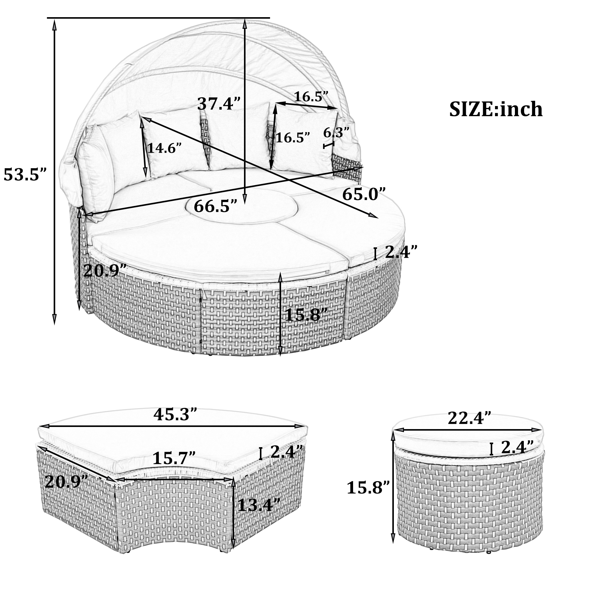 5 Pieces Patio Conversation Set With Retractable Canopy Gray
