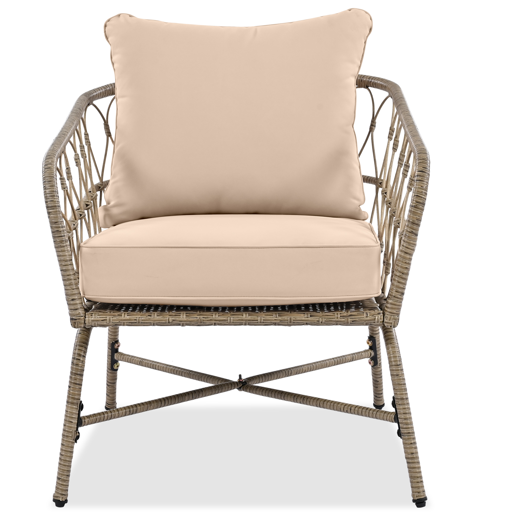 4-Piece Outdoor Conversation Patio Set With Wood Tabletop Beige