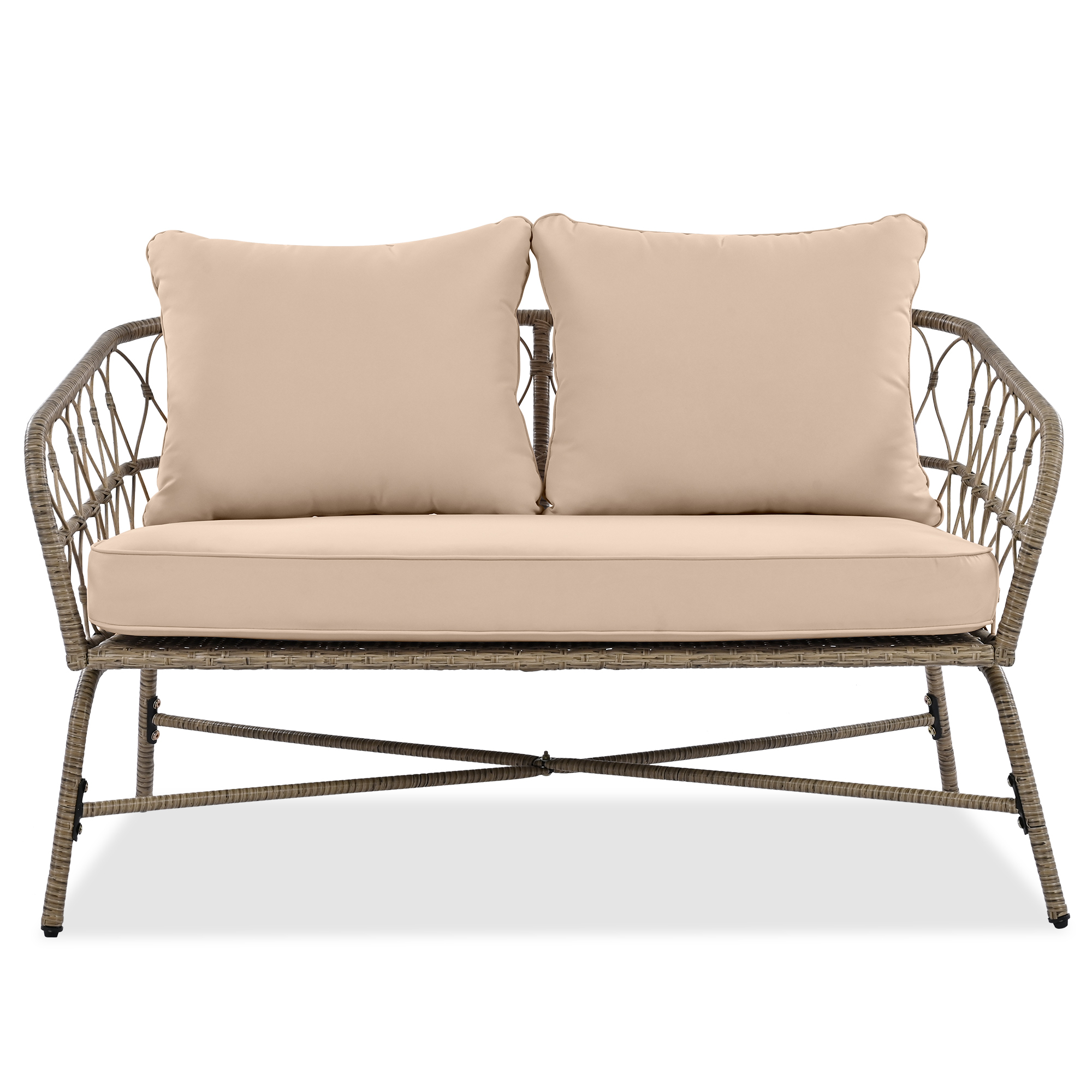 4-Piece Outdoor Conversation Patio Set With Wood Tabletop Beige
