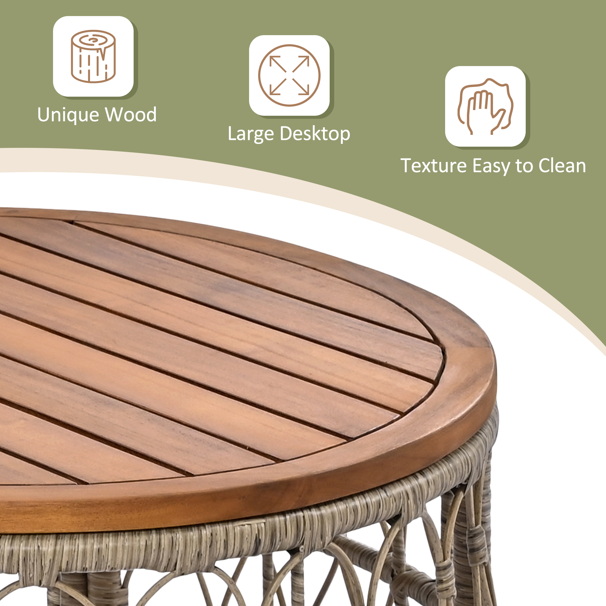 4-Piece Outdoor Conversation Patio Set With Wood Tabletop Beige