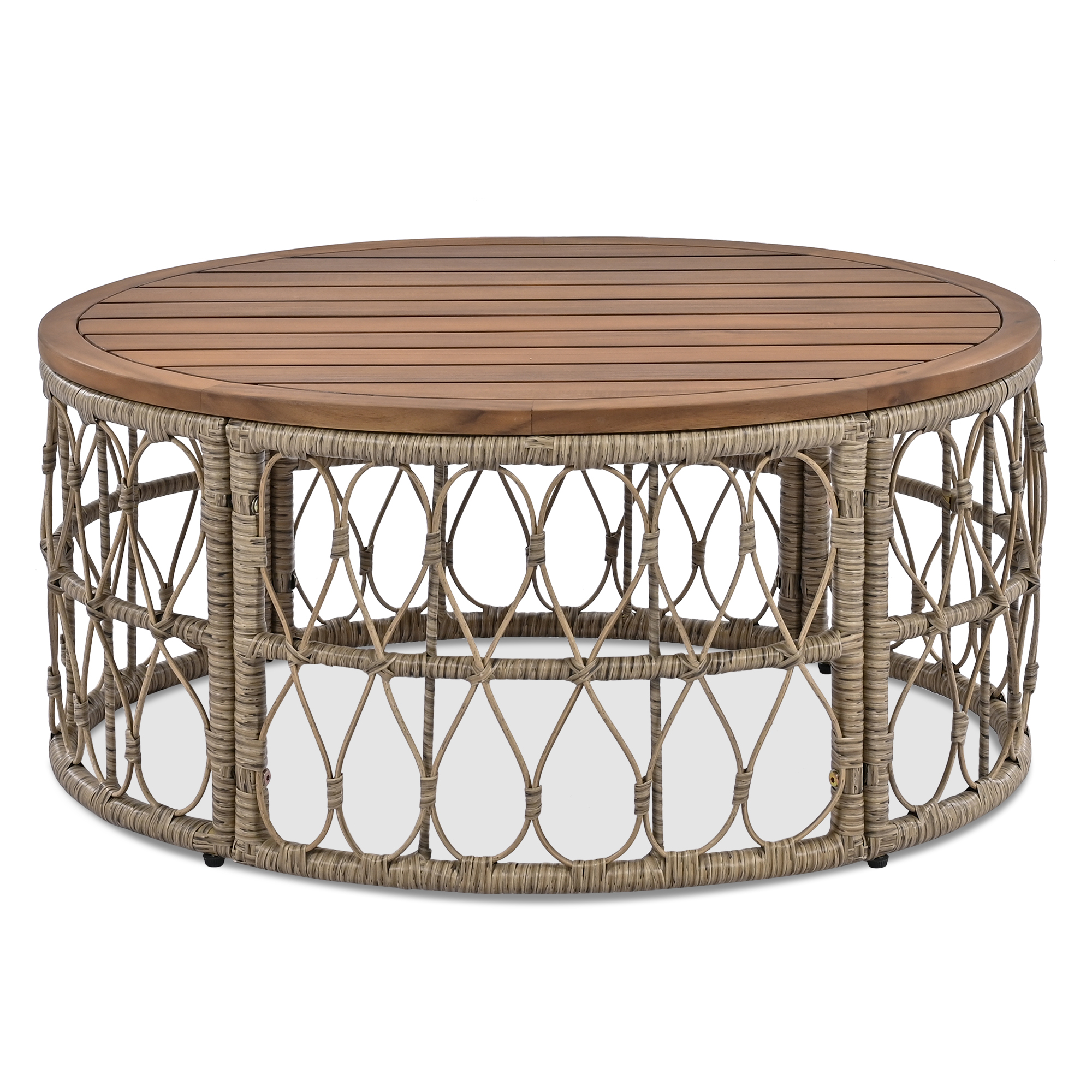 4-Piece Outdoor Conversation Patio Set With Wood Tabletop Beige