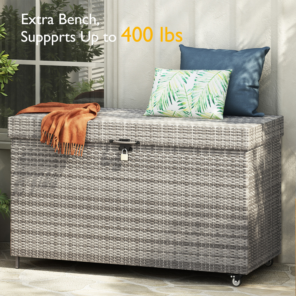 200 Gallon Wicker Deck Box with Wheels Grey