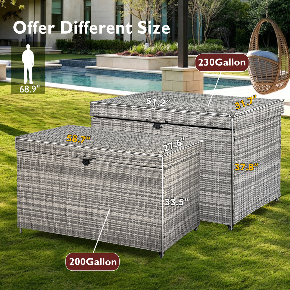 200 Gallon Wicker Deck Box with Wheels Grey